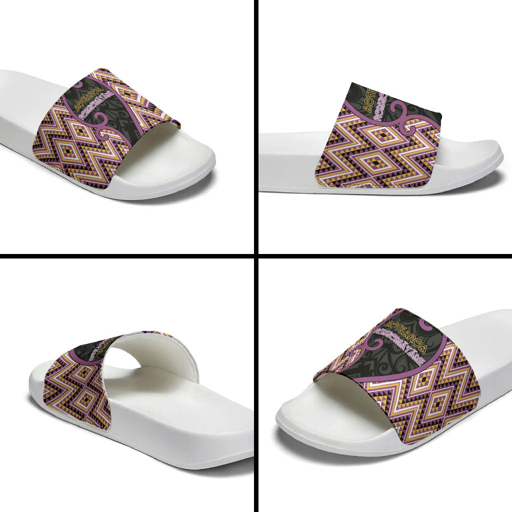 Aotearoa Atua Rongomatane Slide Sandals God Of Cultivated Foods Koru Patterns