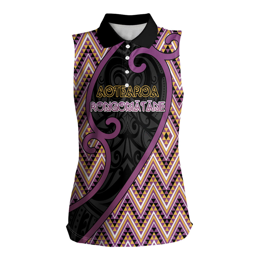 Custom Aotearoa Atua Rongomatane Women Sleeveless Polo Shirt God Of Cultivated Foods Koru Patterns