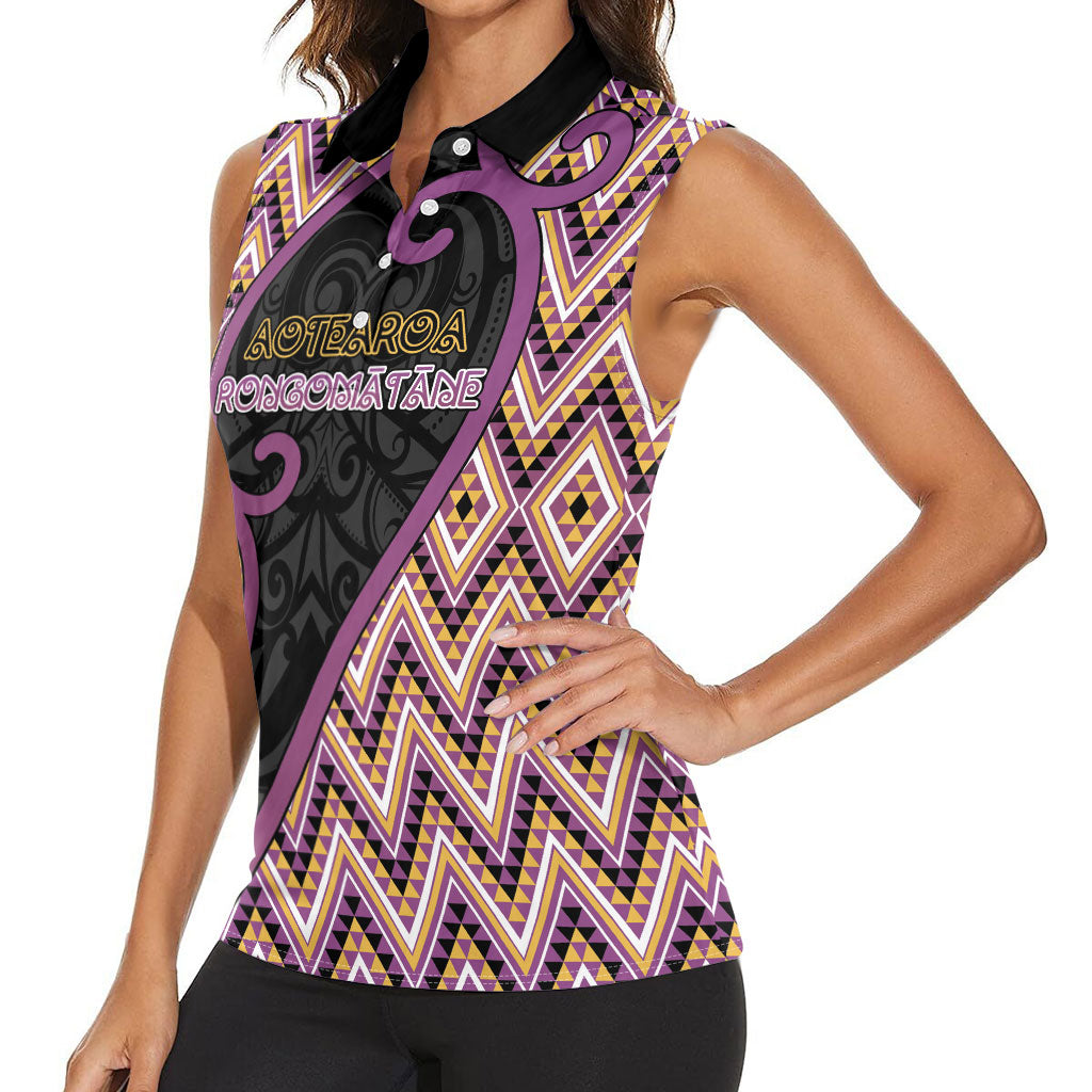 Custom Aotearoa Atua Rongomatane Women Sleeveless Polo Shirt God Of Cultivated Foods Koru Patterns