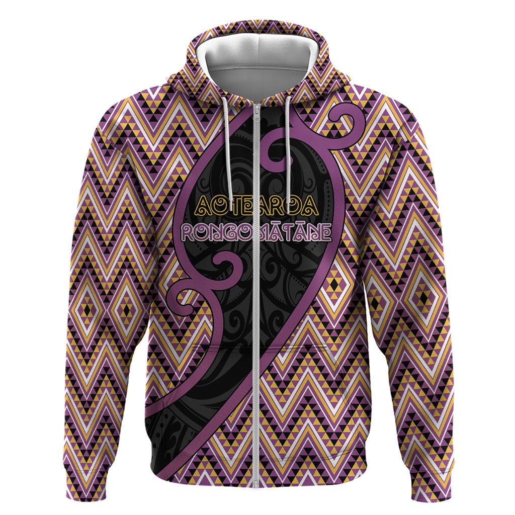 Custom Aotearoa Atua Rongomatane Zip Hoodie God Of Cultivated Foods Koru Patterns