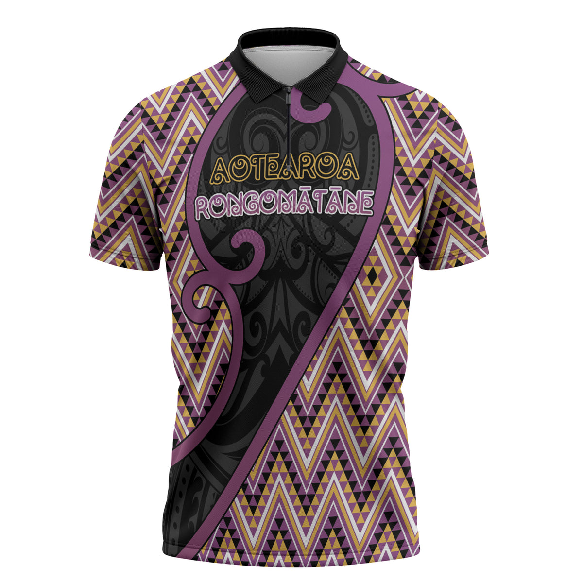 Custom Aotearoa Atua Rongomatane Zipper Polo Shirt God Of Cultivated Foods Koru Patterns