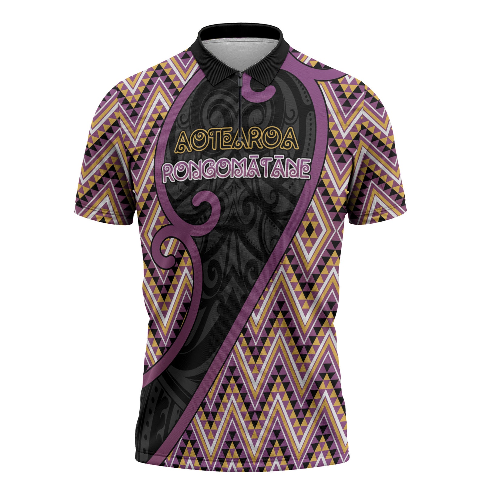 Custom Aotearoa Atua Rongomatane Zipper Polo Shirt God Of Cultivated Foods Koru Patterns