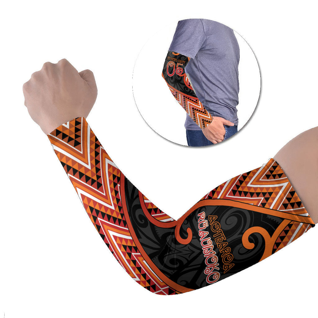 Custom Aotearoa Atua Ruaumoko Arm Sleeves God Of Volcanoes Koru Patterns