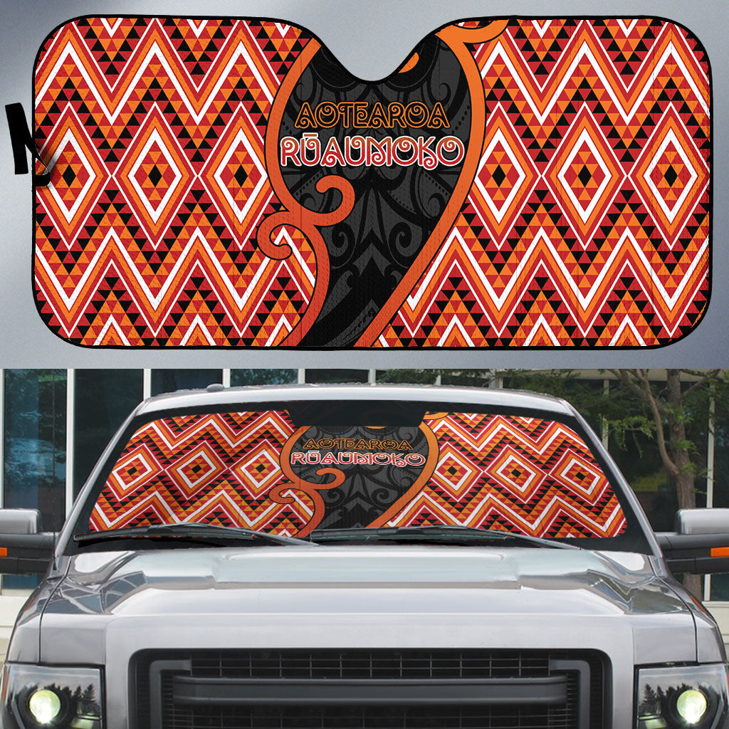 Aotearoa Atua Ruaumoko Auto Sun Shade God Of Volcanoes Koru Patterns