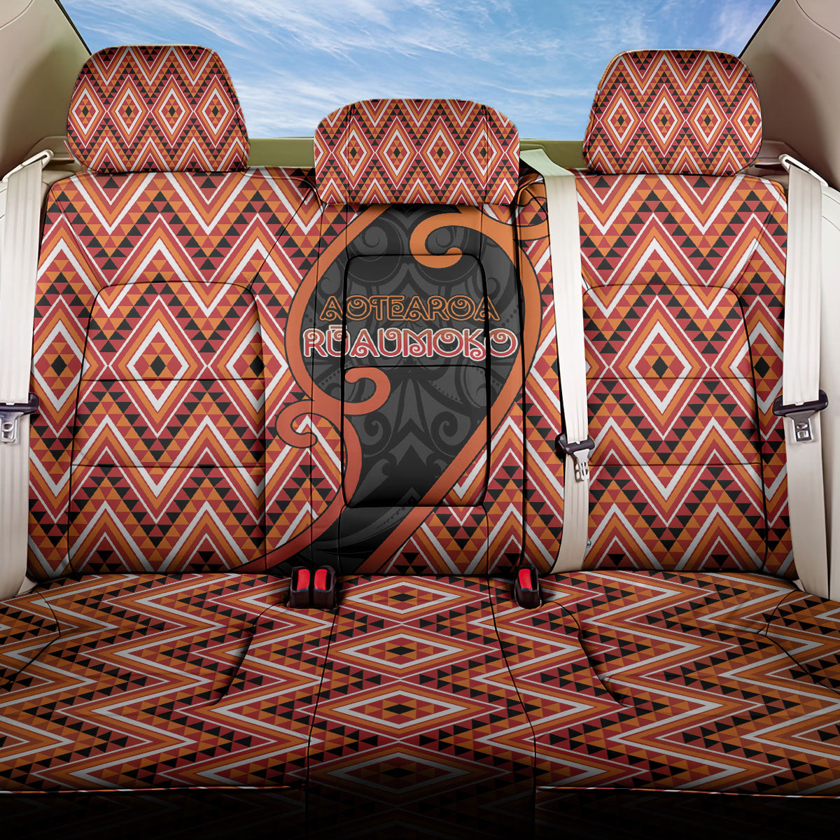 Aotearoa Atua Ruaumoko Back Car Seat Cover God Of Volcanoes Koru Patterns