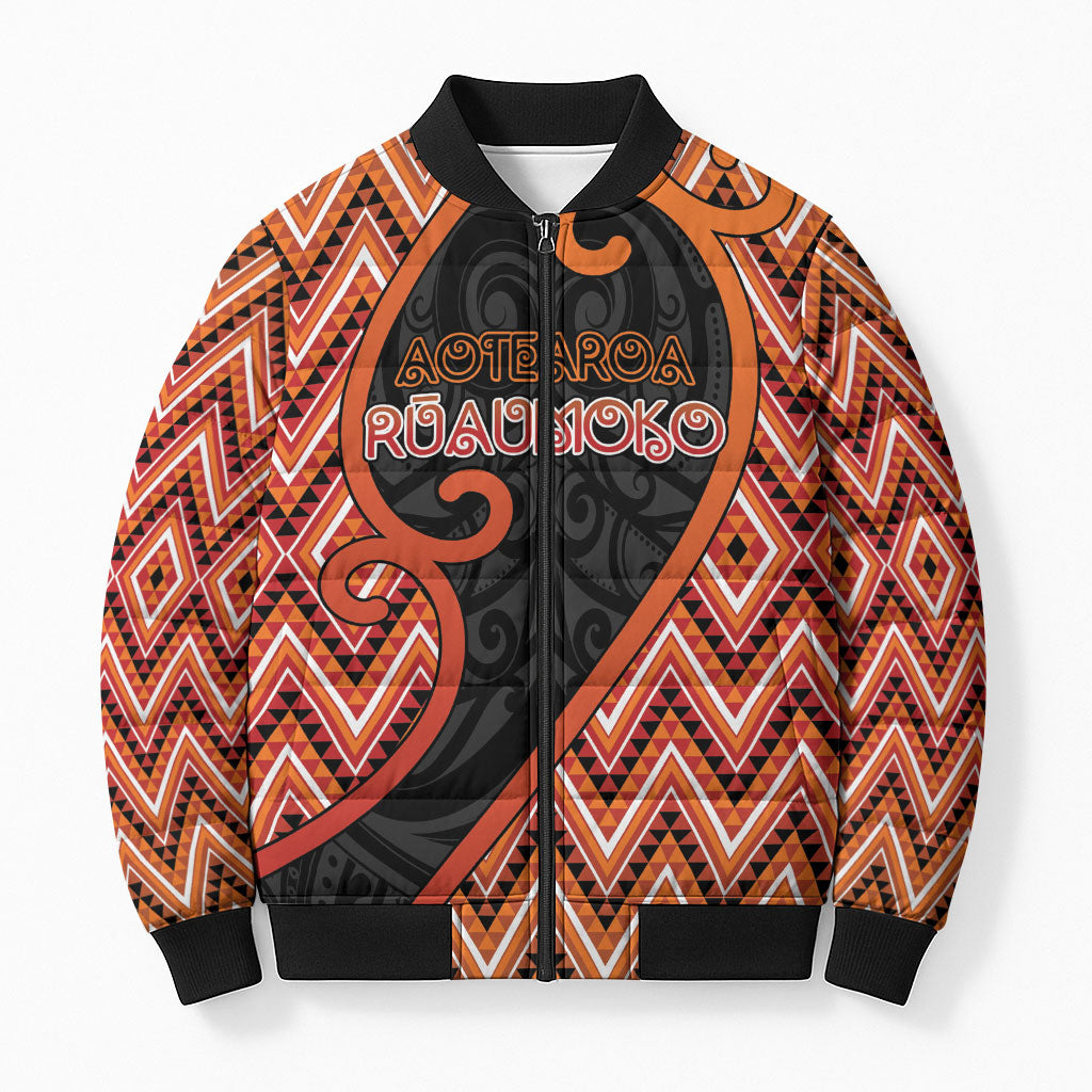 Custom Aotearoa Atua Ruaumoko Bomber Puffer Jacket God Of Volcanoes Koru Patterns