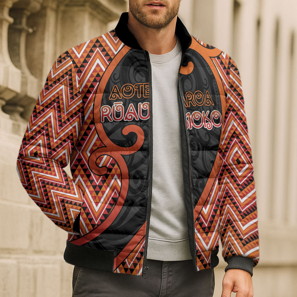 Custom Aotearoa Atua Ruaumoko Bomber Puffer Jacket God Of Volcanoes Koru Patterns