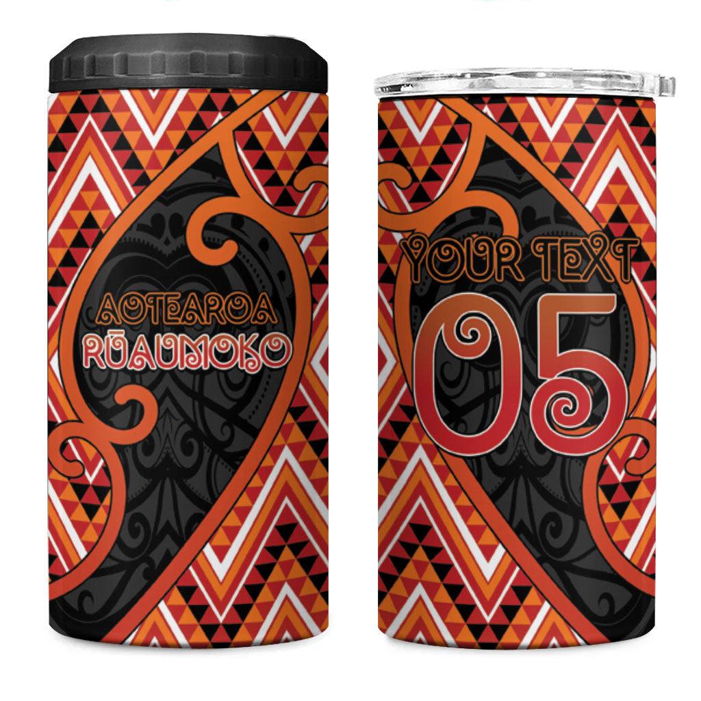 Custom Aotearoa Atua Ruaumoko 4 in 1 Can Cooler Tumbler God Of Volcanoes Koru Patterns