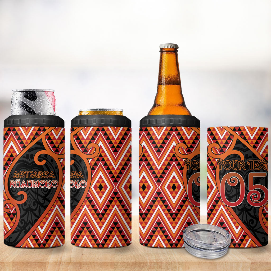 Custom Aotearoa Atua Ruaumoko 4 in 1 Can Cooler Tumbler God Of Volcanoes Koru Patterns