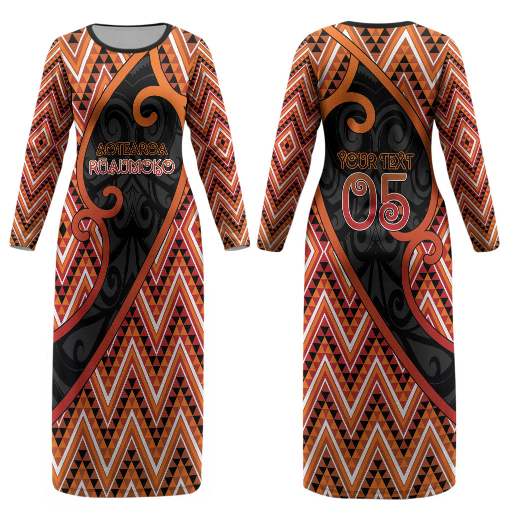 Custom Aotearoa Atua Ruaumoko Couples Matching Long Sleeve Bodycon Dress and Long Sleeve Button Shirt God Of Volcanoes Koru Patterns