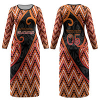 Custom Aotearoa Atua Ruaumoko Couples Matching Long Sleeve Bodycon Dress and Long Sleeve Button Shirt God Of Volcanoes Koru Patterns