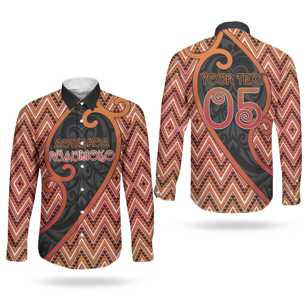 Custom Aotearoa Atua Ruaumoko Couples Matching Off Shoulder Maxi Dress and Long Sleeve Button Shirt God Of Volcanoes Koru Patterns