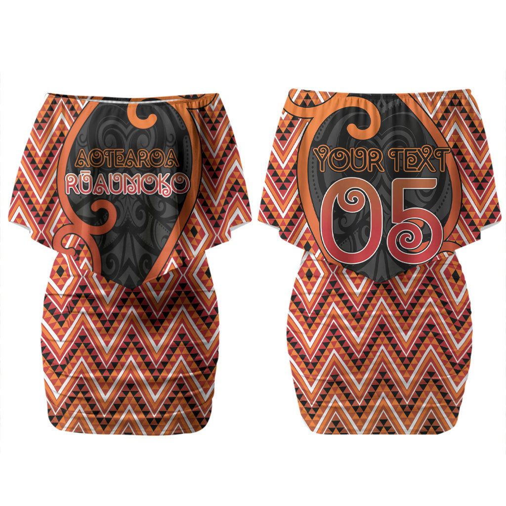 Custom Aotearoa Atua Ruaumoko Couples Matching Off Shoulder Short Dress and Long Sleeve Button Shirt God Of Volcanoes Koru Patterns