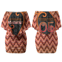 Custom Aotearoa Atua Ruaumoko Couples Matching Off Shoulder Short Dress and Long Sleeve Button Shirt God Of Volcanoes Koru Patterns