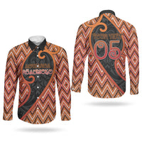 Custom Aotearoa Atua Ruaumoko Couples Matching Puletasi and Long Sleeve Button Shirt God Of Volcanoes Koru Patterns