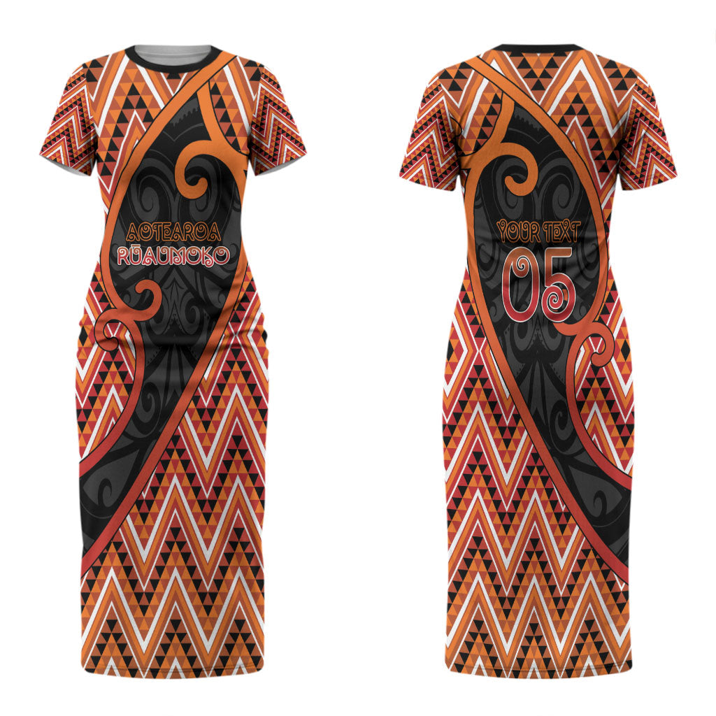 Custom Aotearoa Atua Ruaumoko Couples Matching Short Sleeve Bodycon Dress and Long Sleeve Button Shirt God Of Volcanoes Koru Patterns