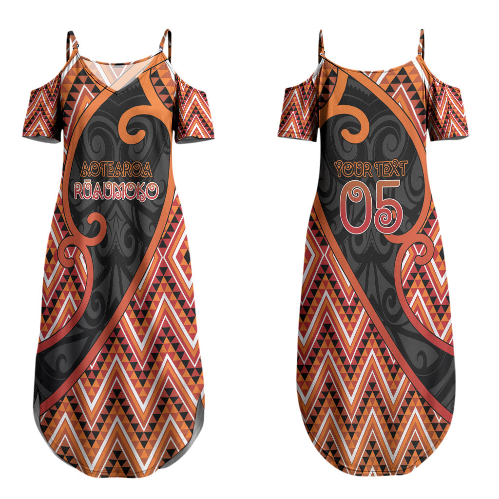 Custom Aotearoa Atua Ruaumoko Couples Matching Summer Maxi Dress and Long Sleeve Button Shirt God Of Volcanoes Koru Patterns