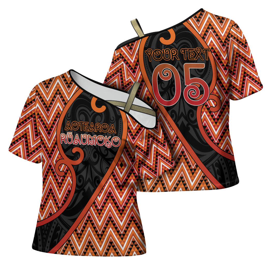 Custom Aotearoa Atua Ruaumoko Cross Shoulder Shirt God Of Volcanoes Koru Patterns