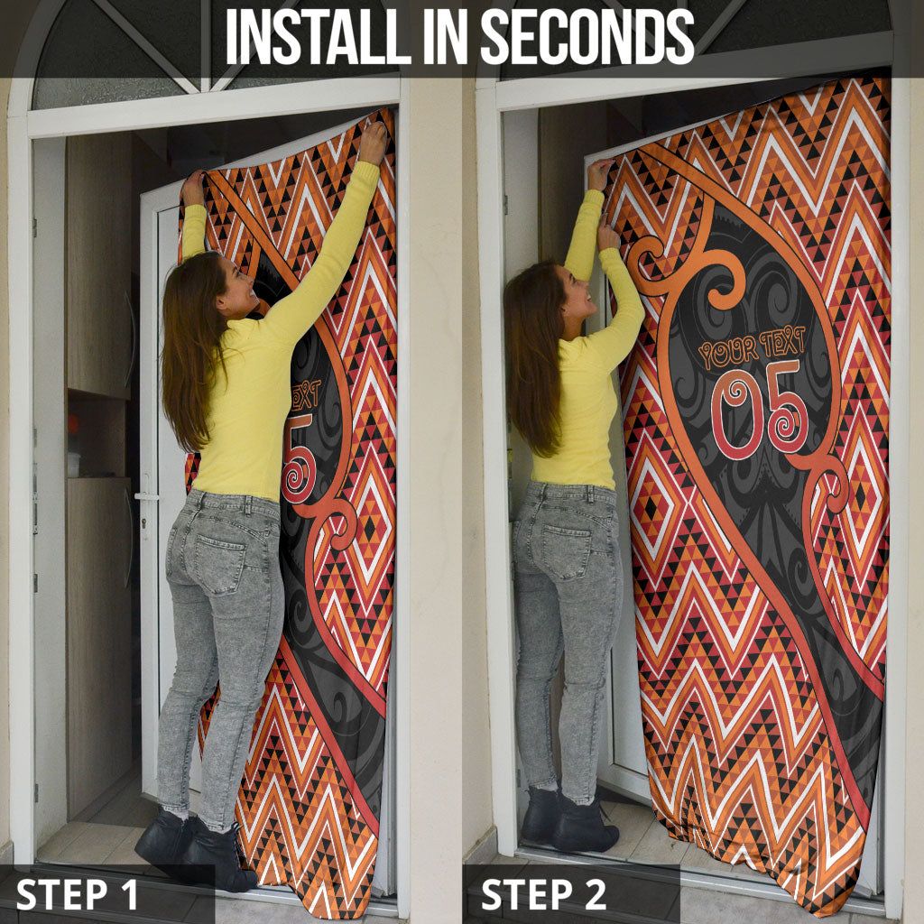 Custom Aotearoa Atua Ruaumoko Door Cover God Of Volcanoes Koru Patterns