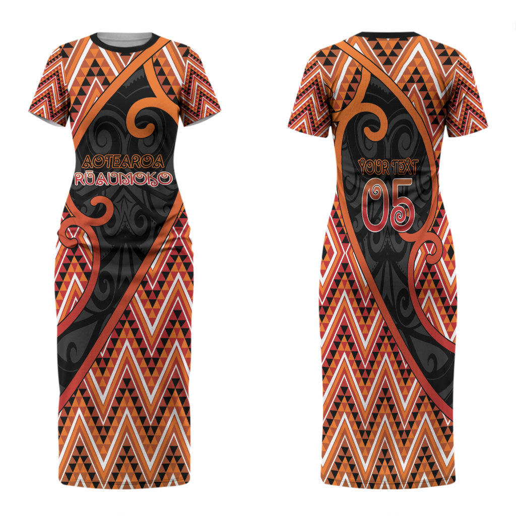 Custom Aotearoa Atua Ruaumoko Family Matching Short Sleeve Bodycon Dress and Hawaiian Shirt God Of Volcanoes Koru Patterns