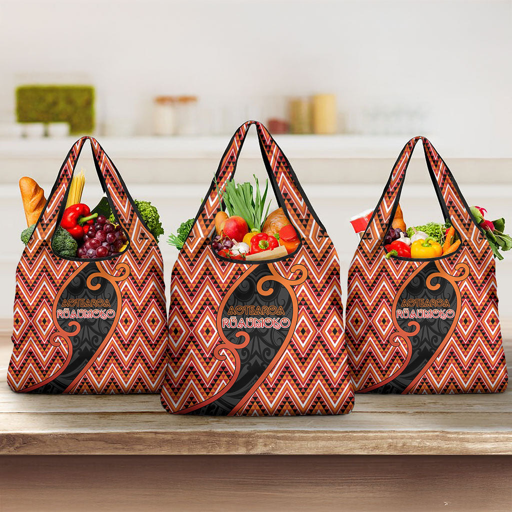 Aotearoa Atua Ruaumoko Grocery Bag God Of Volcanoes Koru Patterns