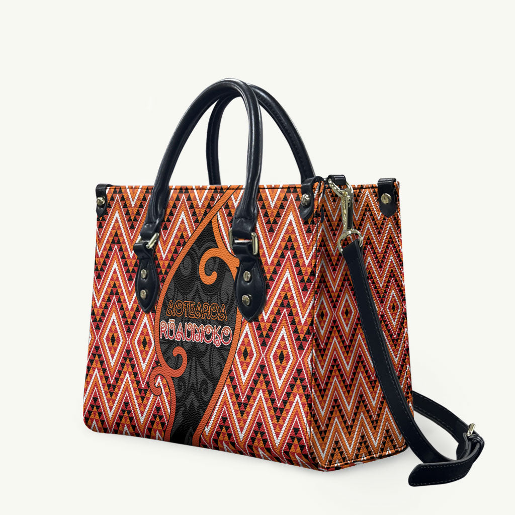 Aotearoa Atua Ruaumoko Leather Bag God Of Volcanoes Koru Patterns