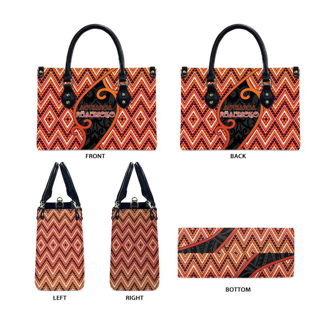 Aotearoa Atua Ruaumoko Leather Bag God Of Volcanoes Koru Patterns