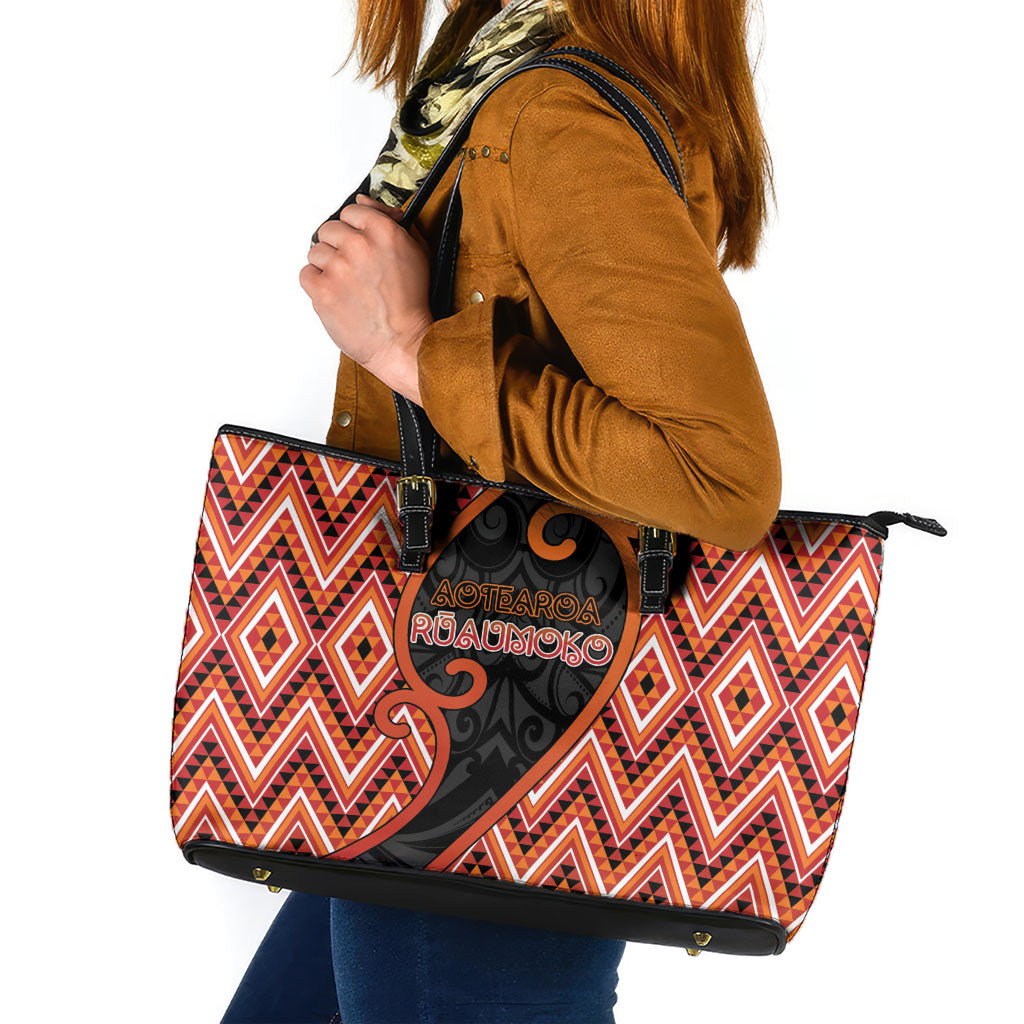 Aotearoa Atua Ruaumoko Leather Tote Bag God Of Volcanoes Koru Patterns