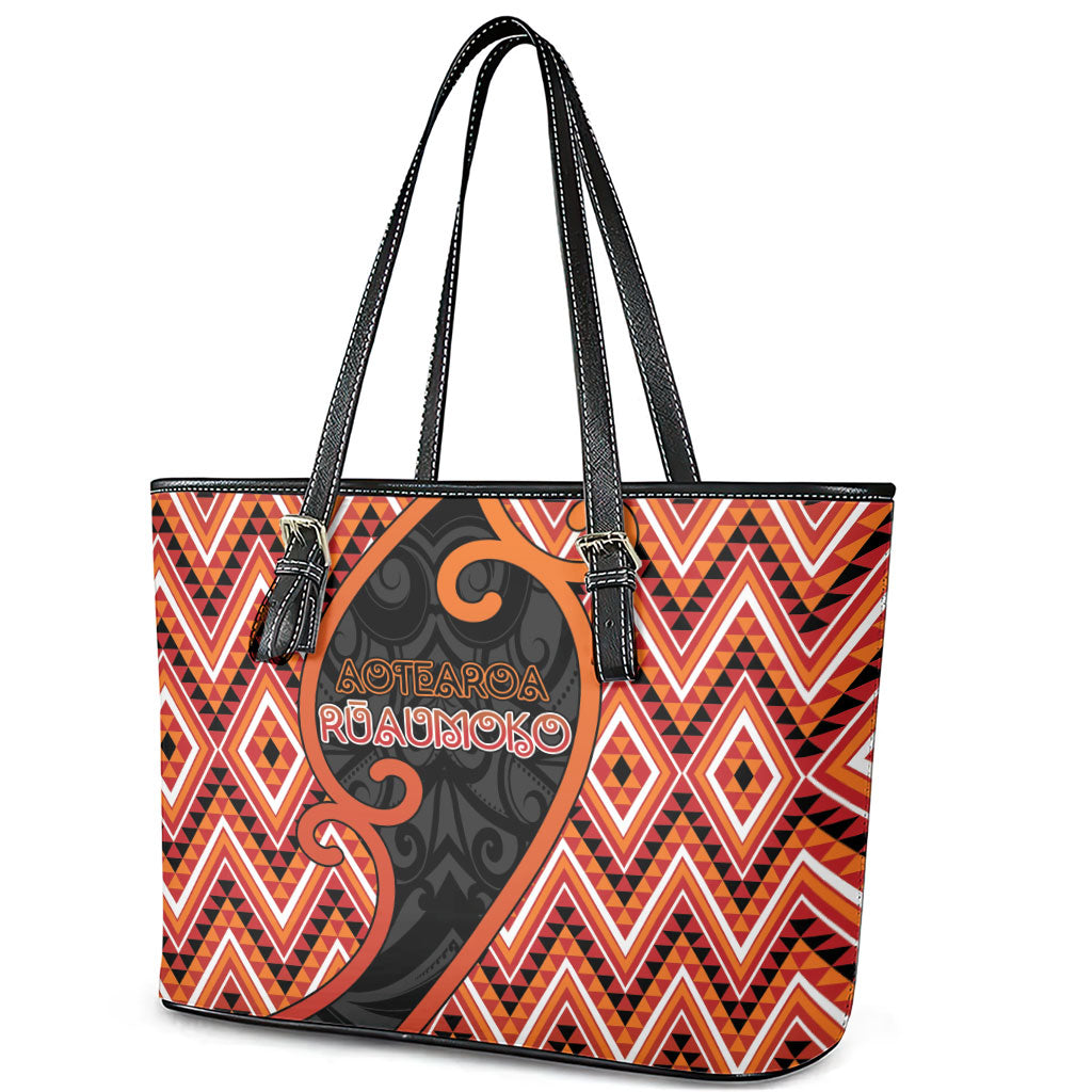 Aotearoa Atua Ruaumoko Leather Tote Bag God Of Volcanoes Koru Patterns