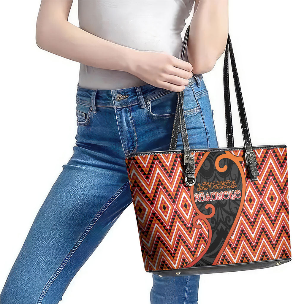 Aotearoa Atua Ruaumoko Leather Tote Bag God Of Volcanoes Koru Patterns