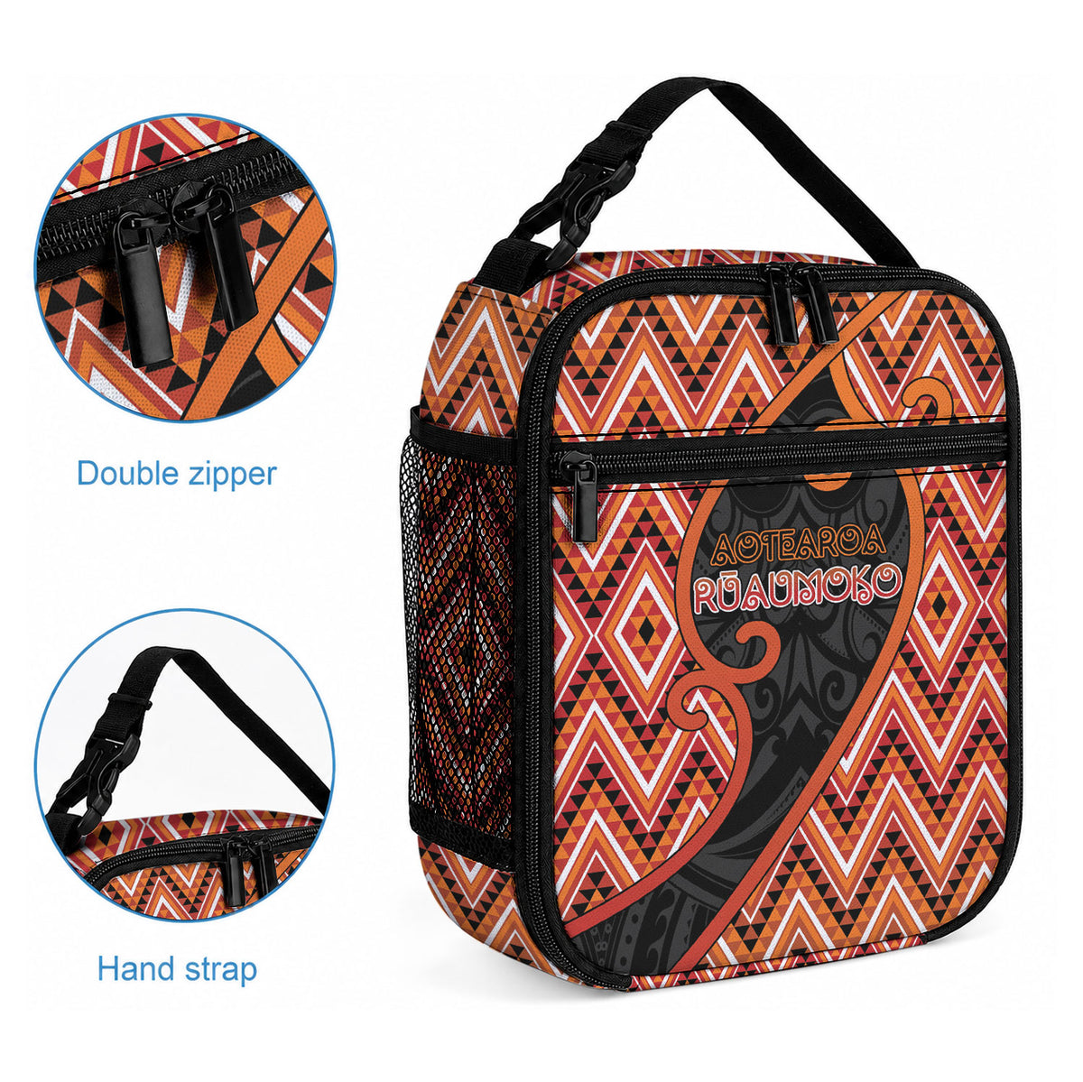 Aotearoa Atua Ruaumoko Lunch Bag God Of Volcanoes Koru Patterns