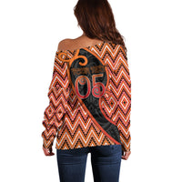 Custom Aotearoa Atua Ruaumoko Off Shoulder Sweater God Of Volcanoes Koru Patterns