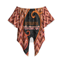 Custom Aotearoa Atua Ruaumoko Off Shoulder Wrap Waist Top God Of Volcanoes Koru Patterns