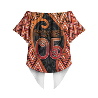 Custom Aotearoa Atua Ruaumoko Off Shoulder Wrap Waist Top God Of Volcanoes Koru Patterns