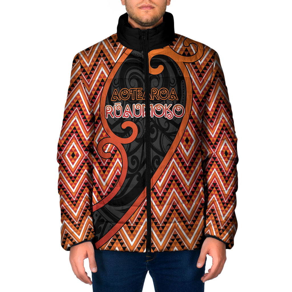 Custom Aotearoa Atua Ruaumoko Padded Jacket God Of Volcanoes Koru Patterns