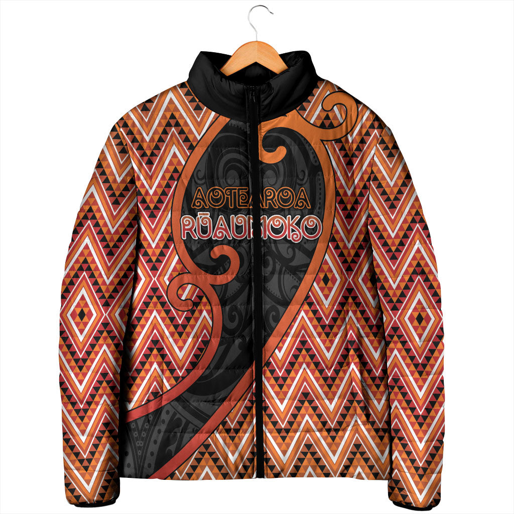 Custom Aotearoa Atua Ruaumoko Padded Jacket God Of Volcanoes Koru Patterns