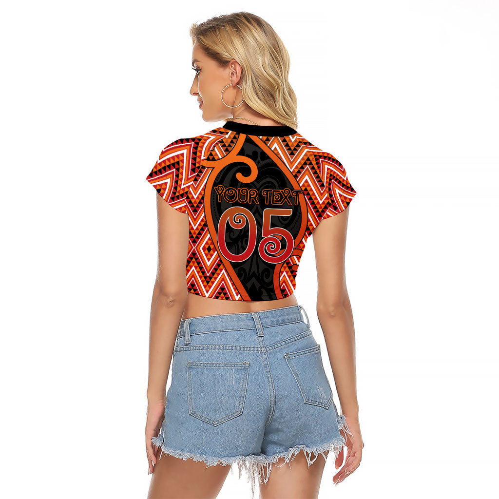 Custom Aotearoa Atua Ruaumoko Raglan Cropped T Shirt God Of Volcanoes Koru Patterns