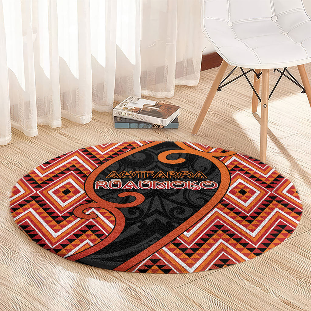 Aotearoa Atua Ruaumoko Round Carpet God Of Volcanoes Koru Patterns