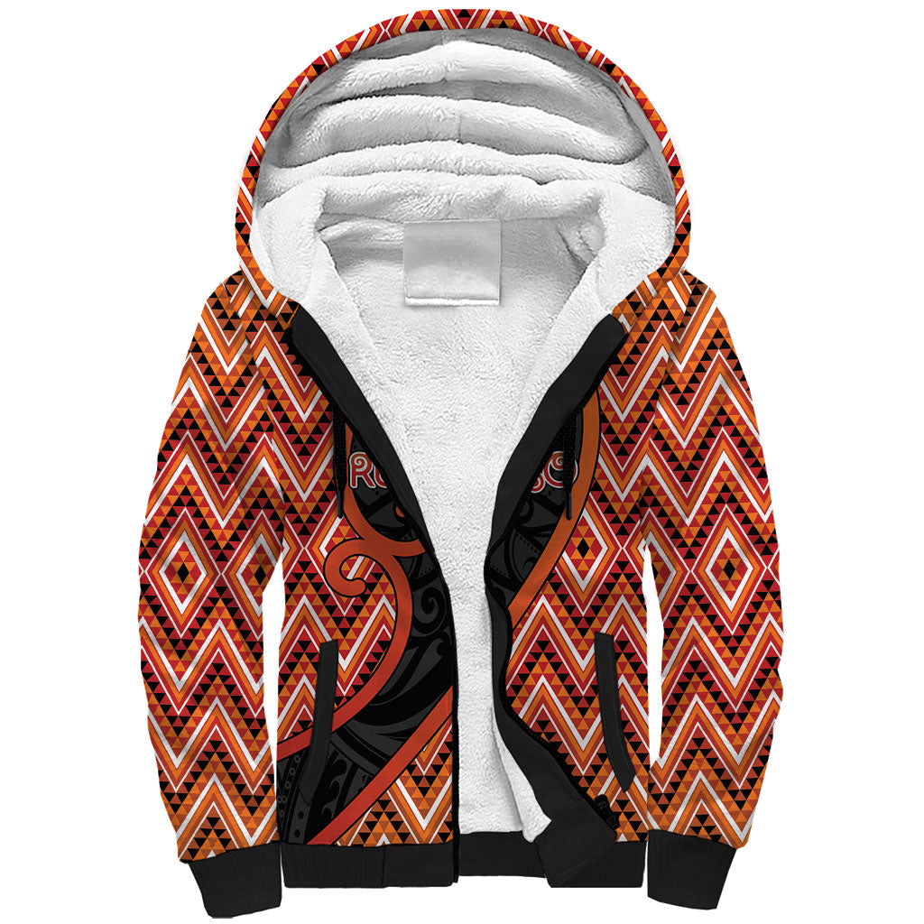 Custom Aotearoa Atua Ruaumoko Sherpa Hoodie God Of Volcanoes Koru Patterns
