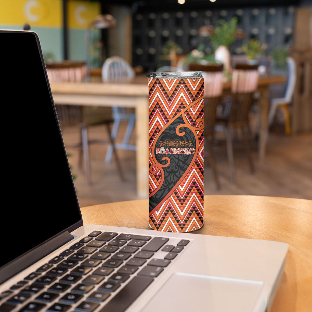 Custom Aotearoa Atua Ruaumoko Skinny Tumbler God Of Volcanoes Koru Patterns