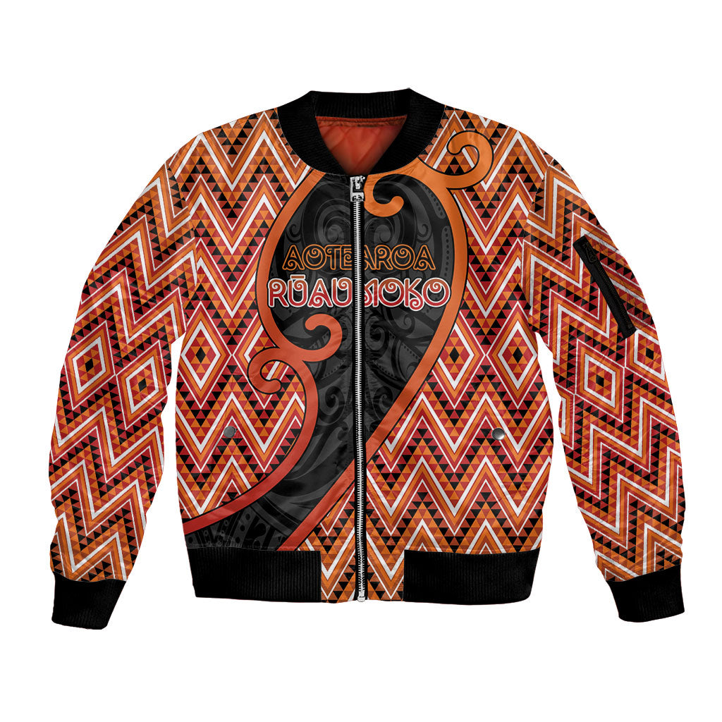 Custom Aotearoa Atua Ruaumoko Sleeve Zip Bomber Jacket God Of Volcanoes Koru Patterns