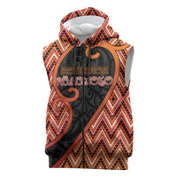 Custom Aotearoa Atua Ruaumoko Sleeveless Zip Hoodie God Of Volcanoes Koru Patterns
