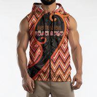 Custom Aotearoa Atua Ruaumoko Sleeveless Zip Hoodie God Of Volcanoes Koru Patterns