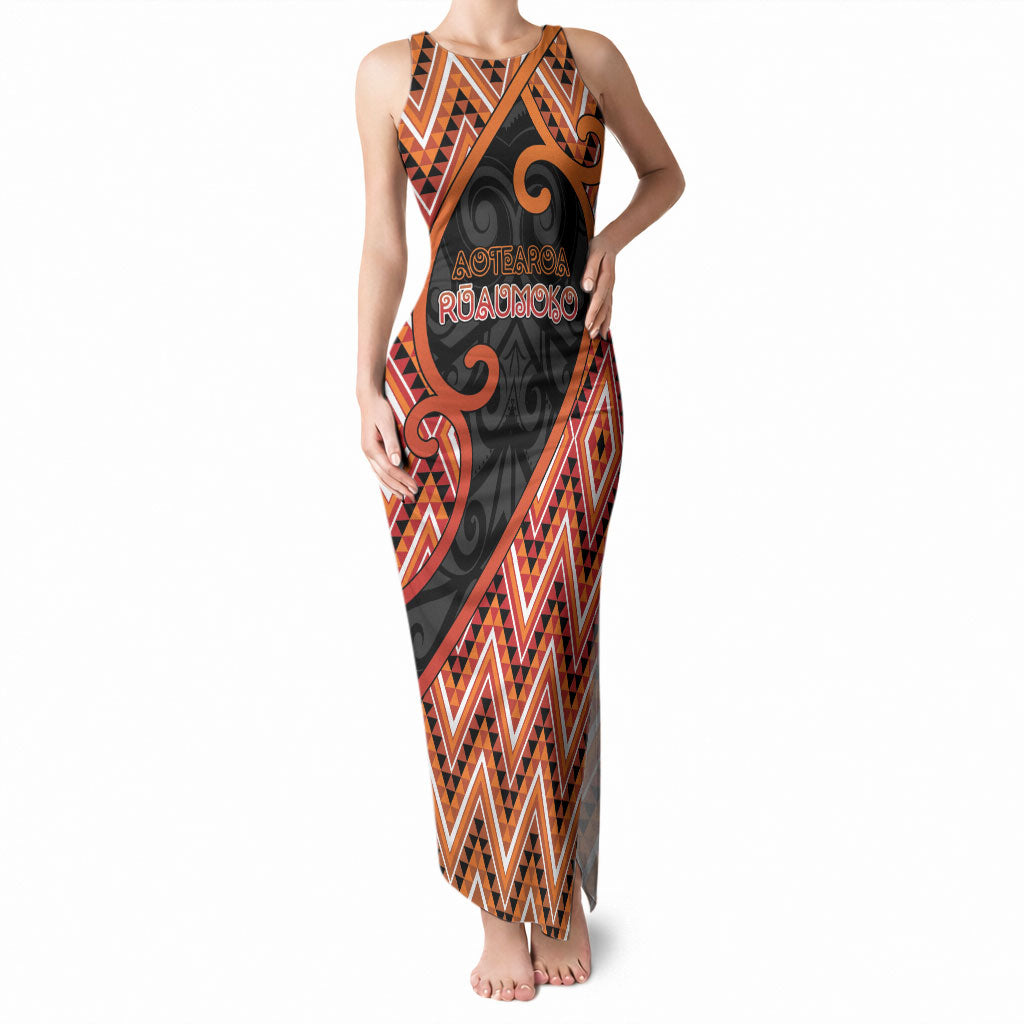 Custom Aotearoa Atua Ruaumoko Tank Maxi Dress God Of Volcanoes Koru Patterns