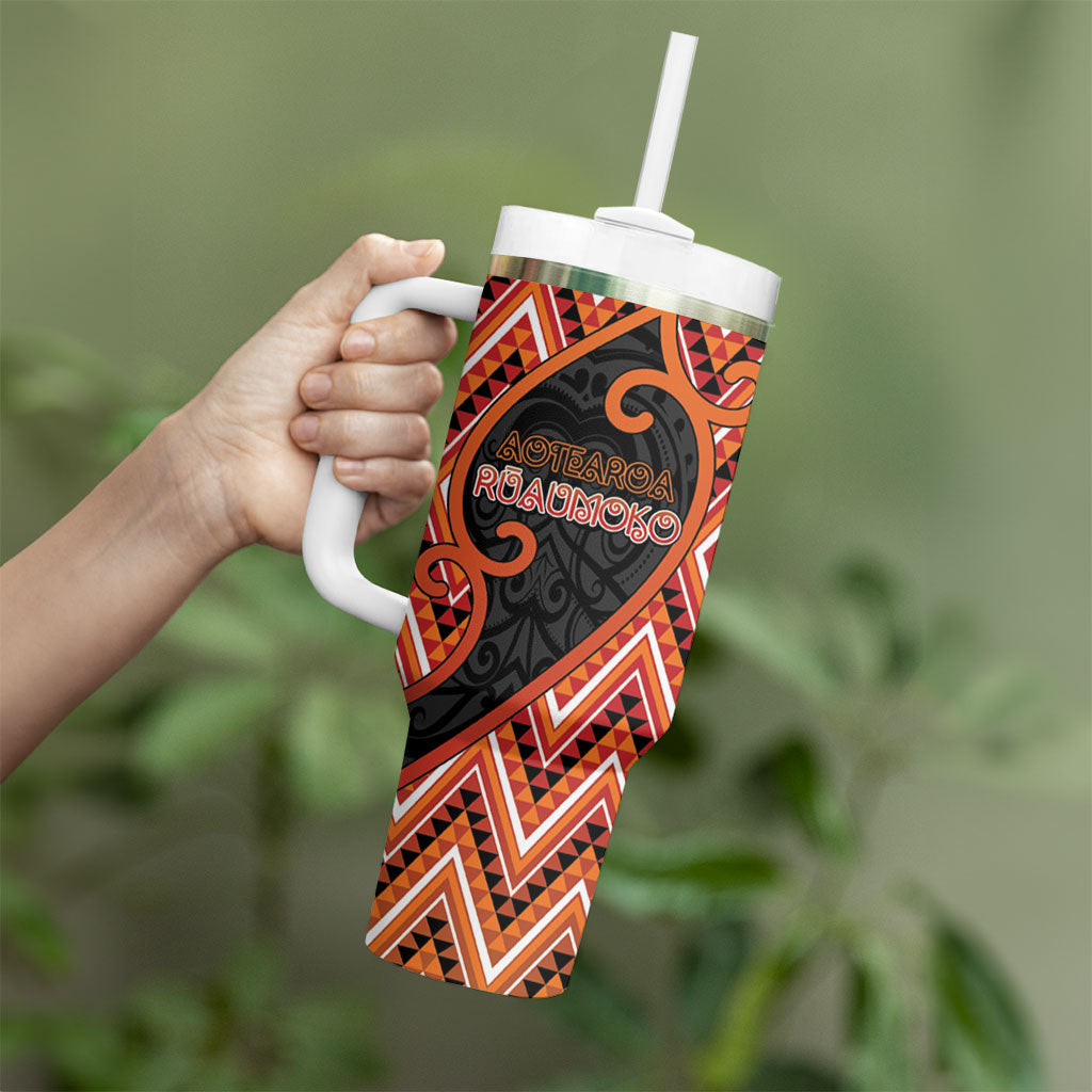 Custom Aotearoa Atua Ruaumoko Tumbler With Handle God Of Volcanoes Koru Patterns
