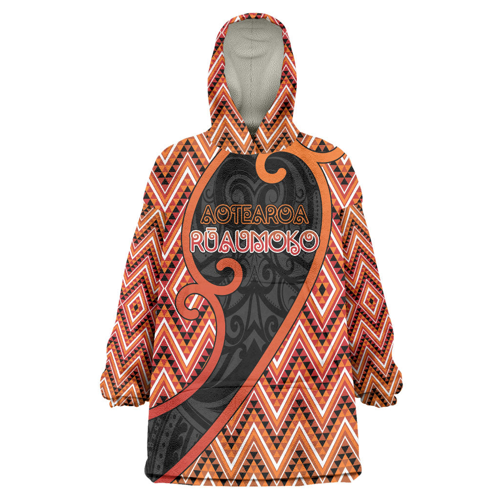 Custom Aotearoa Atua Ruaumoko Wearable Blanket Hoodie God Of Volcanoes Koru Patterns