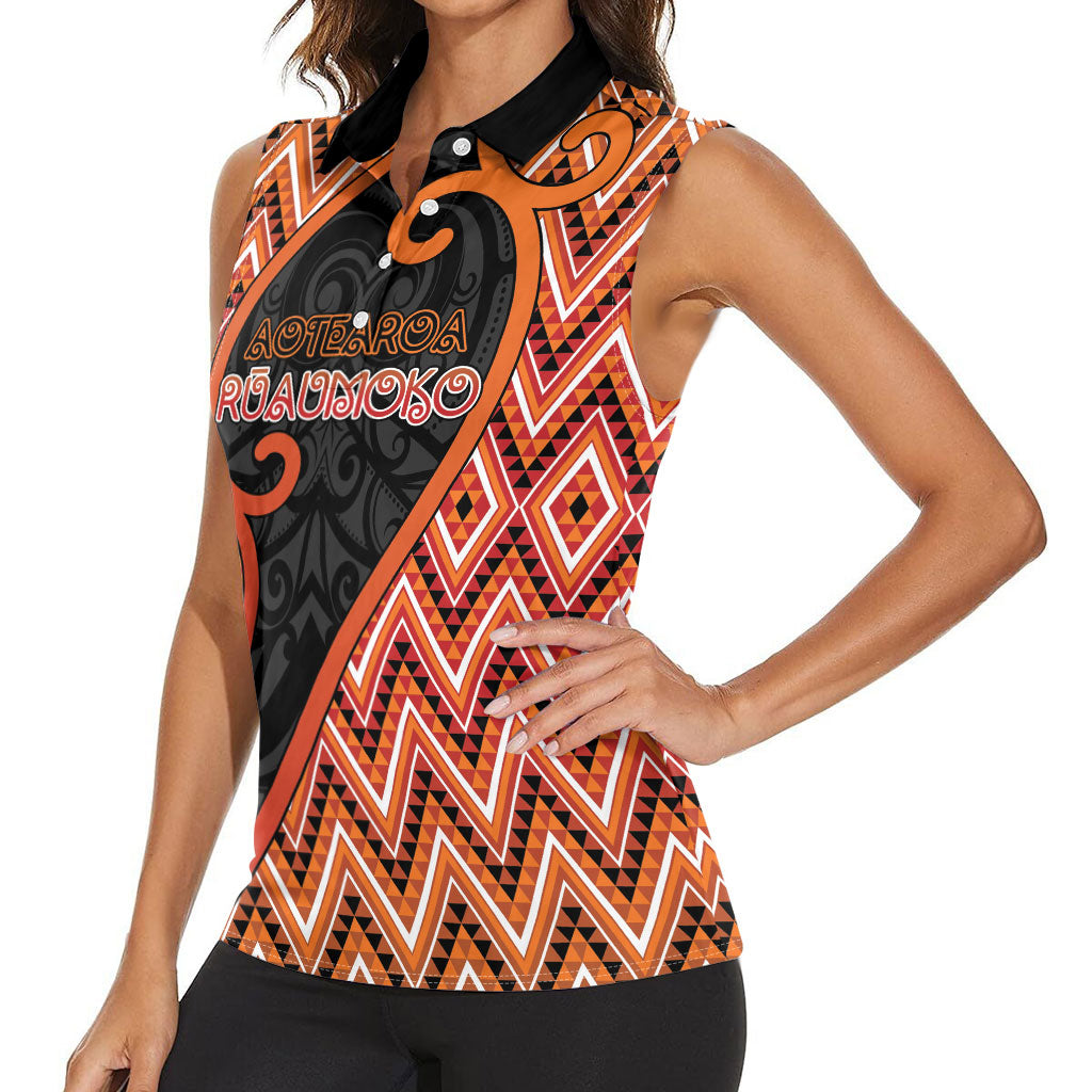 Custom Aotearoa Atua Ruaumoko Women Sleeveless Polo Shirt God Of Volcanoes Koru Patterns