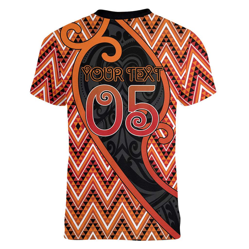 Custom Aotearoa Atua Ruaumoko Women V-Neck T-Shirt God Of Volcanoes Koru Patterns