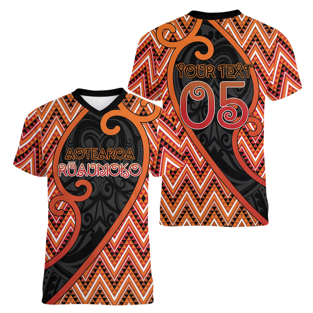 Custom Aotearoa Atua Ruaumoko Women V-Neck T-Shirt God Of Volcanoes Koru Patterns