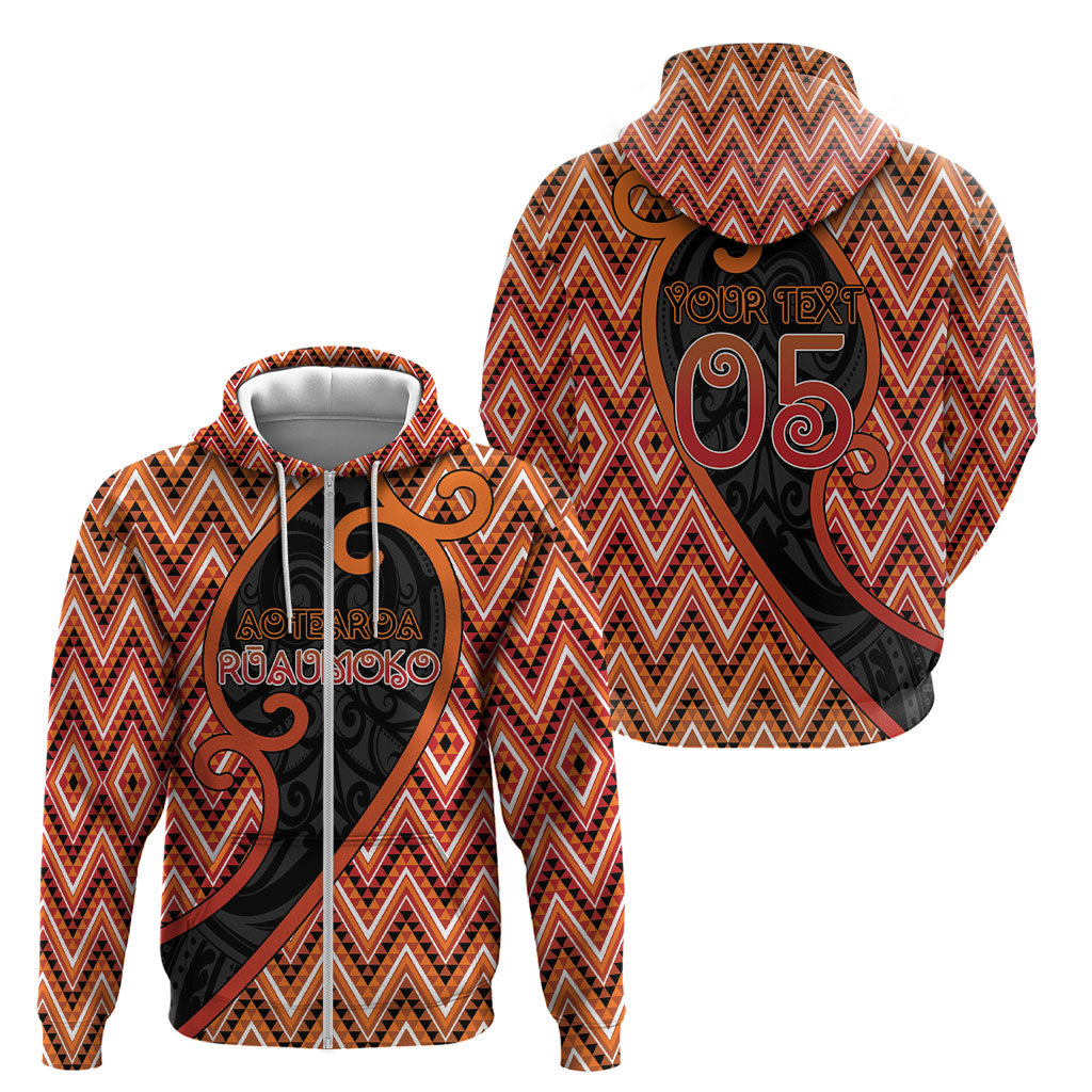 Custom Aotearoa Atua Ruaumoko Zip Hoodie God Of Volcanoes Koru Patterns